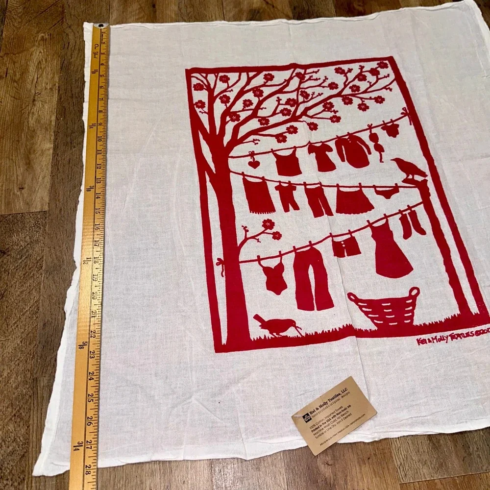 Kei & Molly Textiles Red Clothesline Flour Sack Dish Towel 100% Cotton 28x28